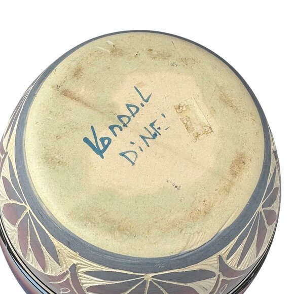 Navajo Native American Pottery Vase Blue Sunset Silhouette Design Signed 8 Inch - Picture 11 of 11